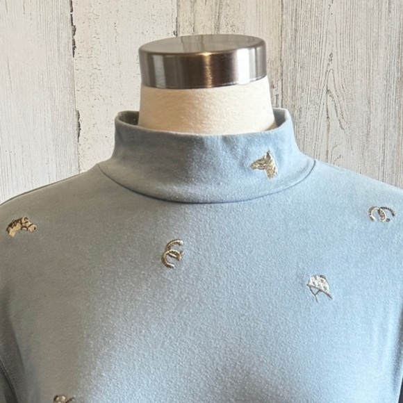 Vintage Equestrian Embroidered Mock Neck Top Large horse - Picture 4 of 7